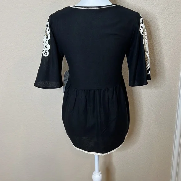 NWT Zara Black Linen & Lace Blouse - Picture 5 of 8